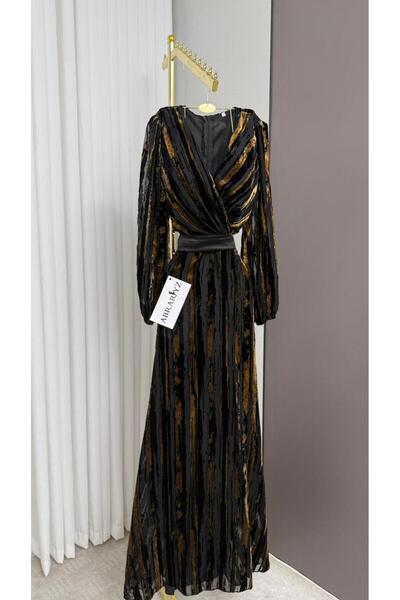 ABRARYZ Aurora's velvet dress with gold stripes