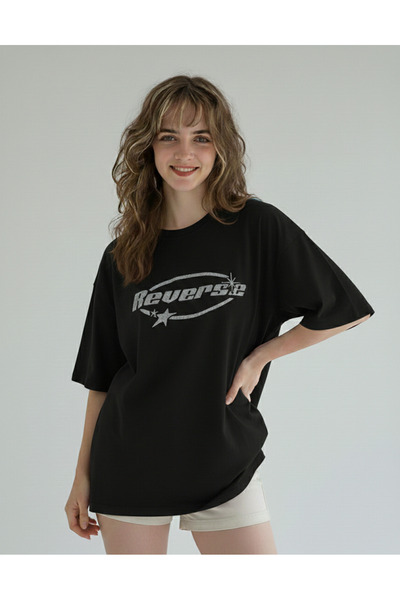 Mayer Butik Unisex Erkek/Kadın Reverse Taş Baskılı Oversize Pamuklu Bisiklet ...