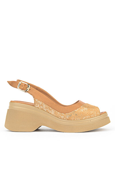 Ziya , Sandale de damă din piele naturală cu toc pană 161992Z64024 Maro