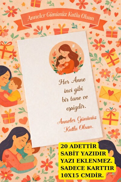 Emtory Gift 20 Adet Anneler Günü Kartı - Anneler Günü Hediyesi - Paketleme Ka...