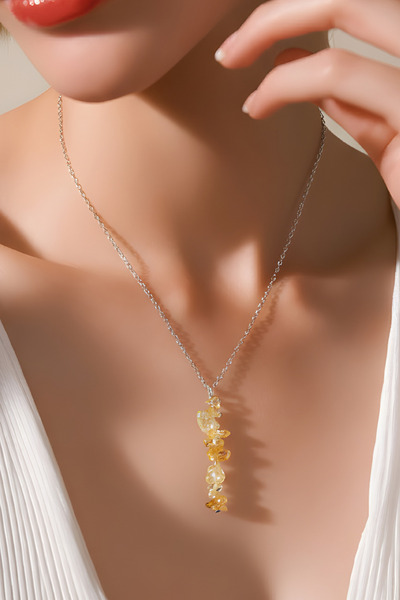 NBS Beautiful Naturel Stones قلادة نسائية من سلسلة سيترين ستيل (هدية، مناسبات...