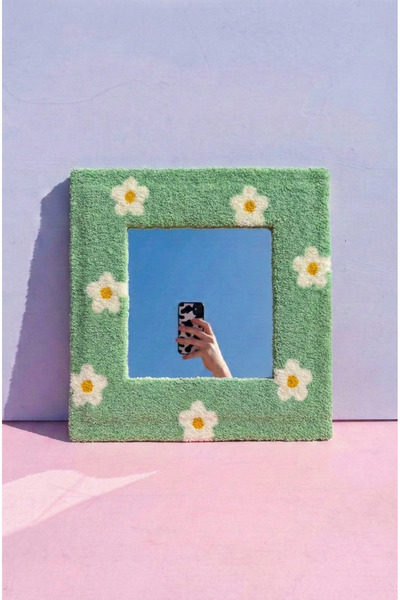 Maharat Nakış Detaylı Dekoratif Ayna 30x30 cm - Papatya Pembe