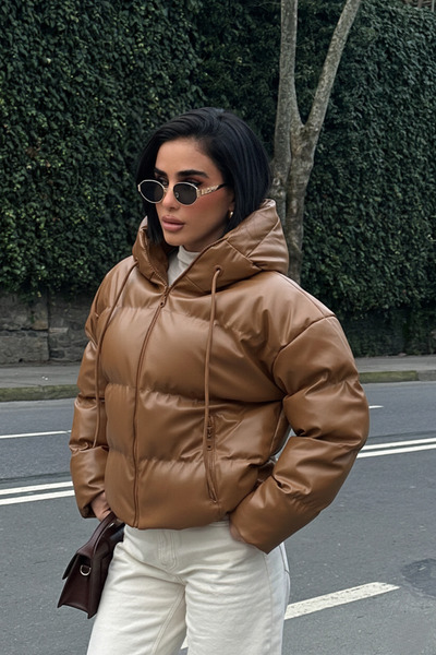 MEECY Women's Leather Puffer Jacket