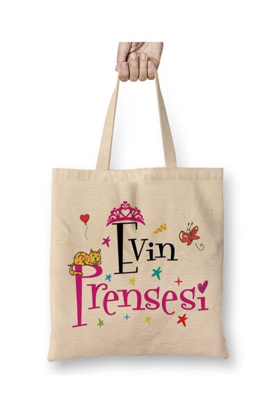 Toyaso Evim Princess Girl's White Cloth Bag με μακριά λαβή Τσάντα για ψώνια Τ...