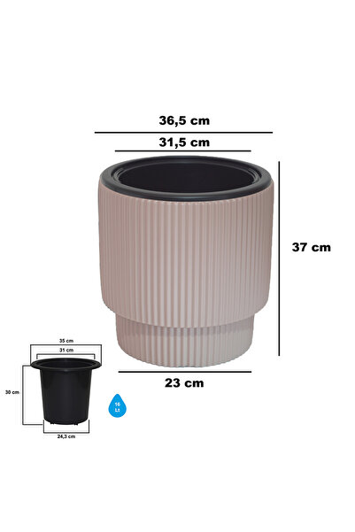 CANBOTANİK Vega Saksı Tırtıklı Model Büyük Boy Mocha Dekoratif Modern Saksı Ve Vazo 16 Litre Saksı İç Hazneli