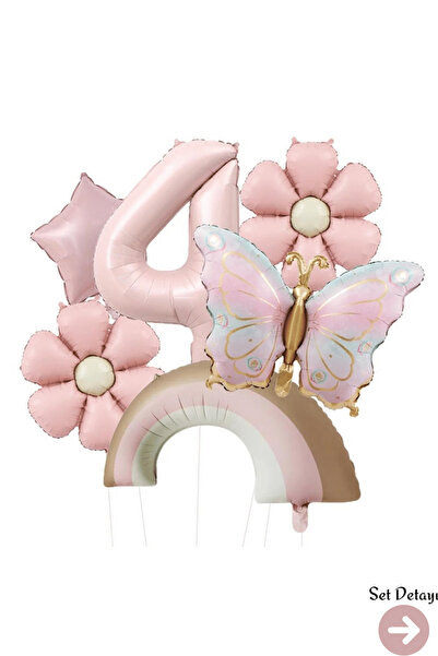 Bunloon 4 Yaş Retro Pembe Papatya Gökkuşağı Kelebek Temalı Balon Set