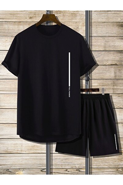 Kids Set de tricou și pantaloni scurți negri pentru băieți, cu imprimeu Full ...