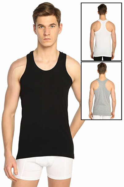 Tutku Men's Mixed Color 3 Pack Ribbed Sports Undershirt Elf568T0118Ccm3-Mixed...