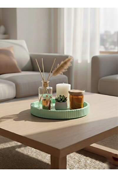 Mumlight Dekoratif Yuvarlak Tepsi ,Mum Tabağı , Takı Tabağı Orta Sehpa Koku D...