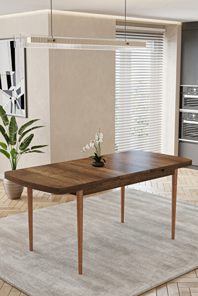 Kaktüs Avm 80x170CM Mutfak Masası Takımı | 4 Kişilik Açılır Masa Sandalye Takımı - Ceviz Masa - Krem