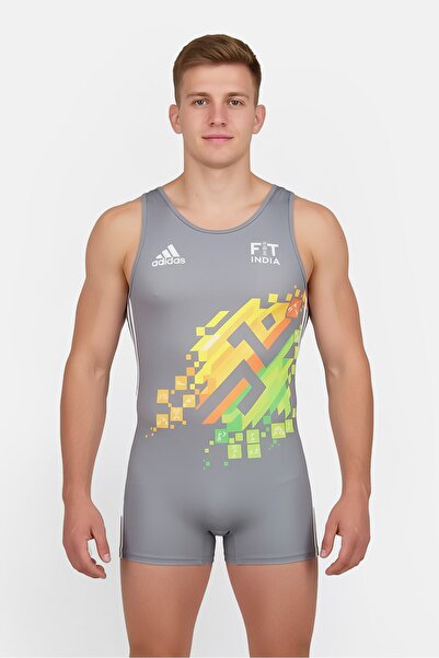 adidas Men Sportswear Fit Long Sleeve Khelo Gymnastic Leotard, Grey