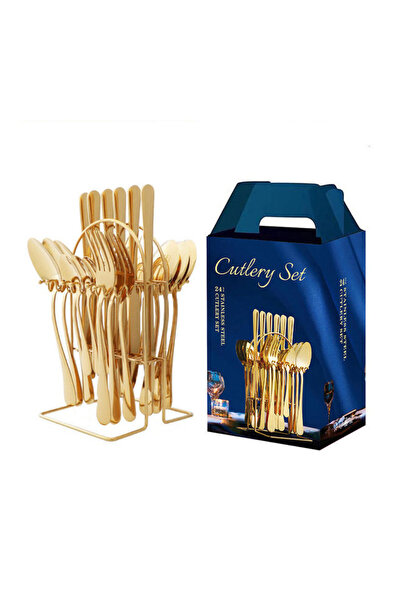 HALAMODO 24-Piece Stainless Steel Cutlery Set Gold 14x13x23cm