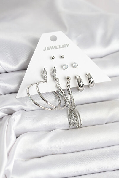 shopwave طقم أقراط نسائية من النحاس الفضي اللون مكون من 6 أزواج - TJ-BKP11331