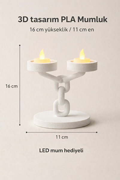 Sellor 3D Tasarım PLA Mumluk LED Mum Hediyeli 16 cm Dekoratif Modern Zincir M...