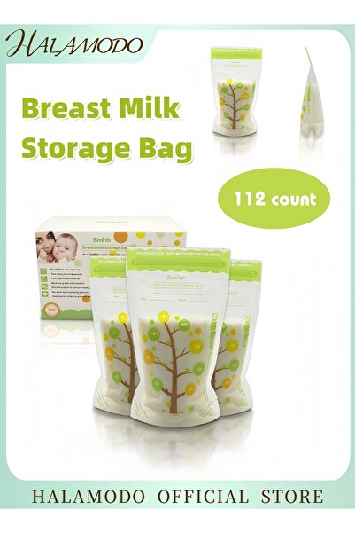 HALAMODO 112-Pack Breast Milk Storage Bags Self-Standing Leak-Proof Freezable...