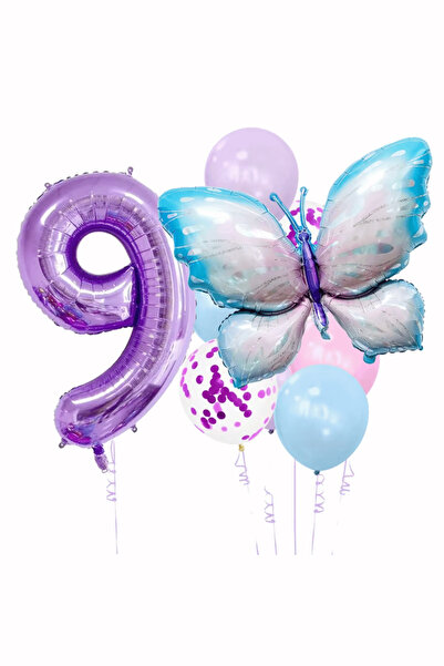 Bunloon 9 Year Old Purple Number Butterfly Themed Balloon Set Decoration