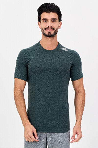 adidas Men Slim Fit Brand Logo Short Sleeve Outdoor T-Shirt, Dark Sage