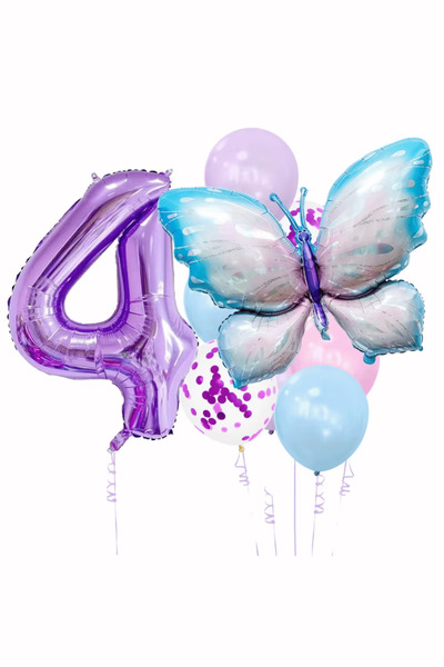Bunloon 4 Year Old Purple Number Butterfly Themed Balloon Set Decoration