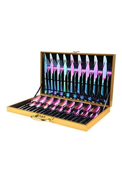 HALAMODO 36-Piece Stainless Steel Cutlery Set With Storage Case Multicolour