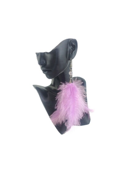 SYAZE Lilac Natural Feather Earrings Pair – Long Dangle Earrings with Bead Detail