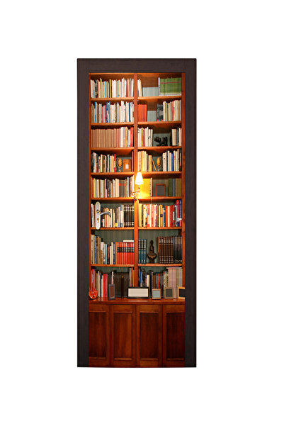 HALAMODO مجموعة ملصقات باب رف الكتب مكونة من قطعتين، بني/أصفر/أحمر، 38.5 × 20...