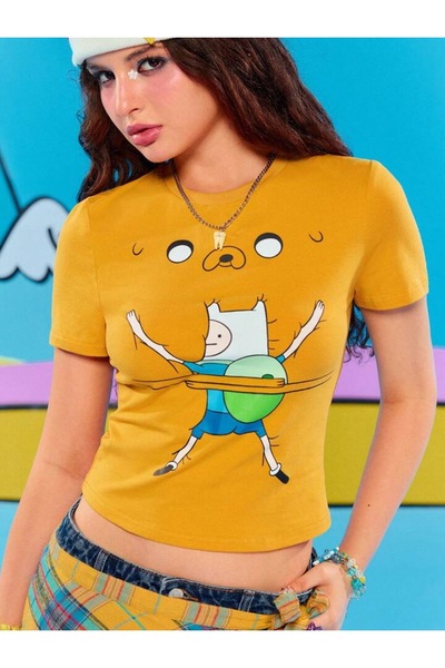 Köstebek Tricou crop Adventure Time Fin și Jack