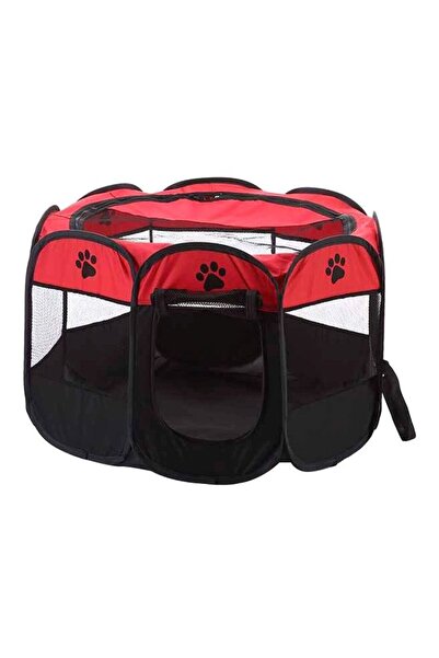 HALAMODO بيت كلب صغير أحمر اللون، مسوّر، ذو شكل مثمن