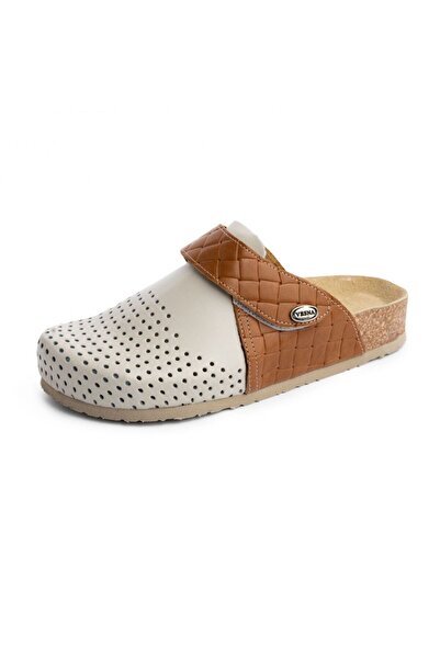 VESNA Saboți din piele V-009 bej-maro