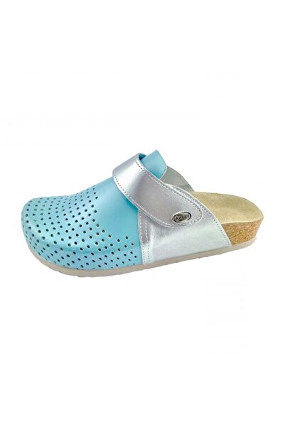 VESNA Leather clogs V-009 turquoise-gray