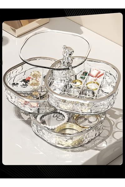 HALAMODO 3 Layers Clear Rotating Women Jewelry Storage Box with Lid Light Lux...
