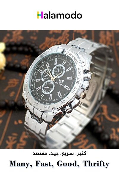 HALAMODO Men's Round Dial Chronograph Quartz Watch with Stainless Steel Band