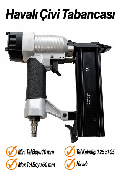 Badem10 Hafif Başlı Havalı Çivi Tabancası 10-50 MM Profesyonel Marangoz ve Mo...