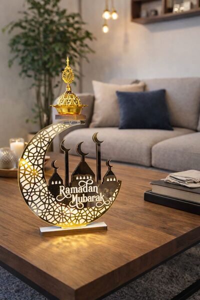 LAZORİAE مبخرة زخرفية لرمضان - مبخرة بتصميم هلال من البليكسي والديكوتا مقاس 2...