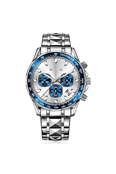 AIMANA Luxury Men's Chronograph Watch - Silver Dial Stainless Steel Bracelet,...