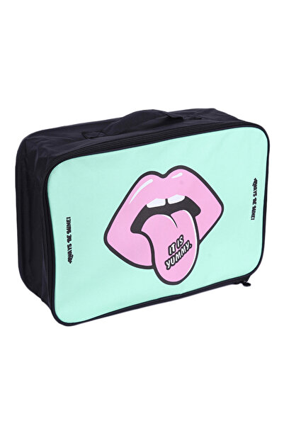 HALAMODO حقيبة تخزين للسفر مطبوعة برسومات كرتونية، لون أخضر/وردي