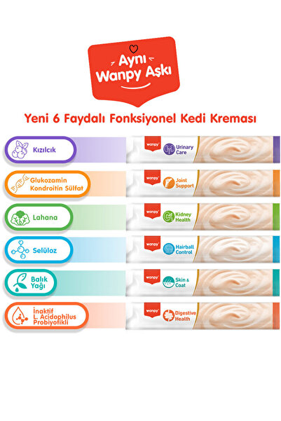 Wanpy 6 Faydalı Fonksiyonel Kedi Ödül Maması 14gr (6 Adet) (Karışık Çeşitli)