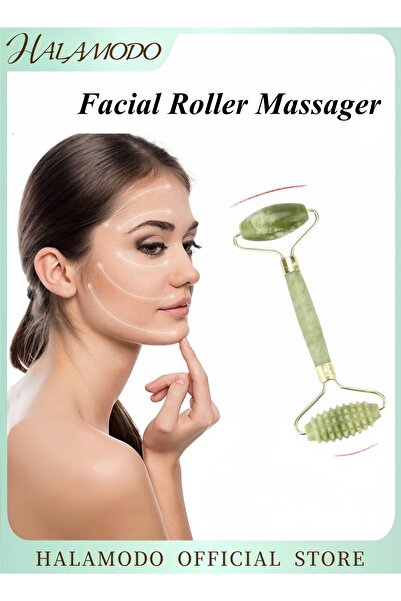 HALAMODO مدلك الوجه بالبكرات المصنوعة من اليشم، أداة تدليك الوجه لمكافحة التج...