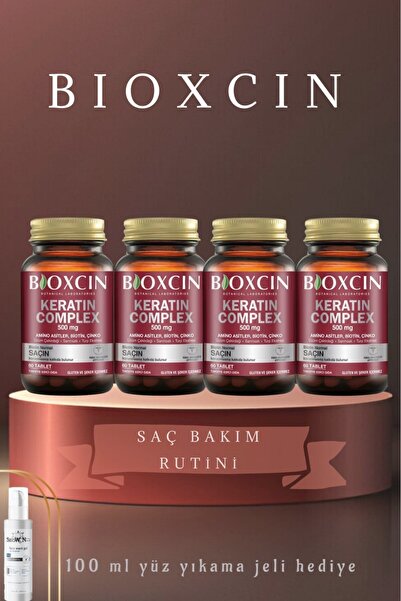 Bioxcin Keratin Complex 500 Mg 60 Tablets (4 Pieces) + 100 ml Facial Cleansin...