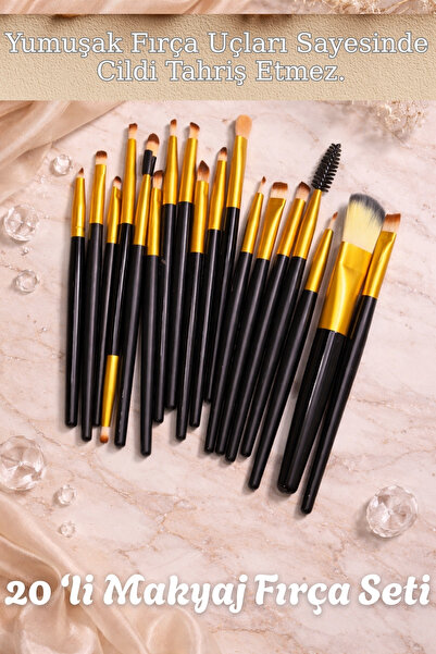 mon angel Ženski set četkica za šminku od 20 komada, crne boje