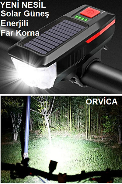 ORVİCA Su Geçirmez Solar Güneş Enerjili Bisiklet Scooter Ön Far Kornalı Lamba...