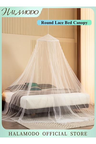 HALAMODO Bed Canopy Mosquito Net Round Lace Curtain Dome Bed Canopy Netting B...