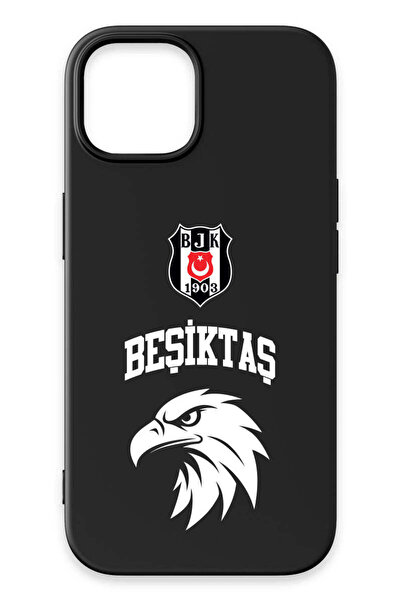 Beşiktaş iPhone 15 Uyumlu Kolej Yazı Kartal Siyah Silikon Lisanslı Telefon Kı...