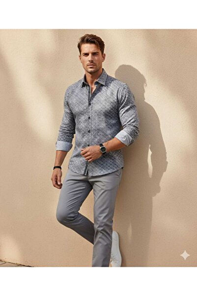 Louis Fabel Sea Loop Patterned Long Sleeve Men's Shirt