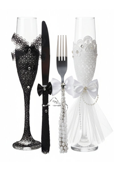 AKDC Wedding Champagne Flute & Cake Server Set – Includes 2 Glasses, Knife & ...