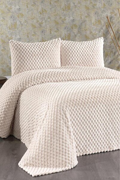 Çeyiz Diyarı Husă de pat dublă din pluș Cordoba, crem