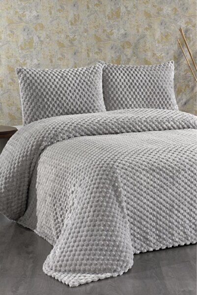 Çeyiz Diyarı غطاء سرير مزدوج من القطيفة كوردوبا باللون الرمادي