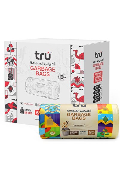 Tru ® Vanilla Fragrance Garbage Bags 60x90cm 30 Gallon 20pc x 20 Rolls (400bags)