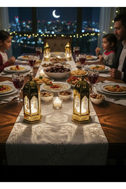 co arma طقم 4 فوانيس رمضاني ذهبية اللون بعبارة رمضان كريم ارتفاع 13 سم