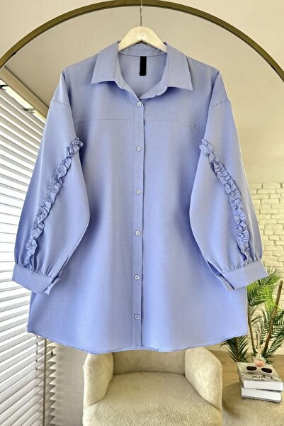 HİFADEN Women's Ruffled Sleeves Robe Hijab Shirt