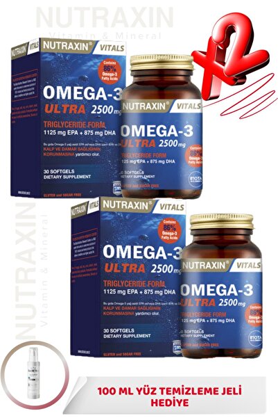 Nutraxin Ultra Omega-3 2500 mg 30 Kapsül 2 ADET + 100ml Yüz Yıkama Jeli Hediye